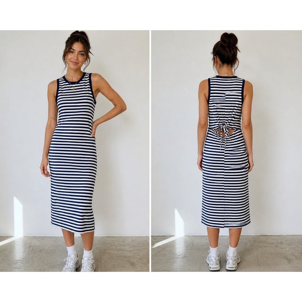 J. Crew Navy and White Striped Midi Tank Dress